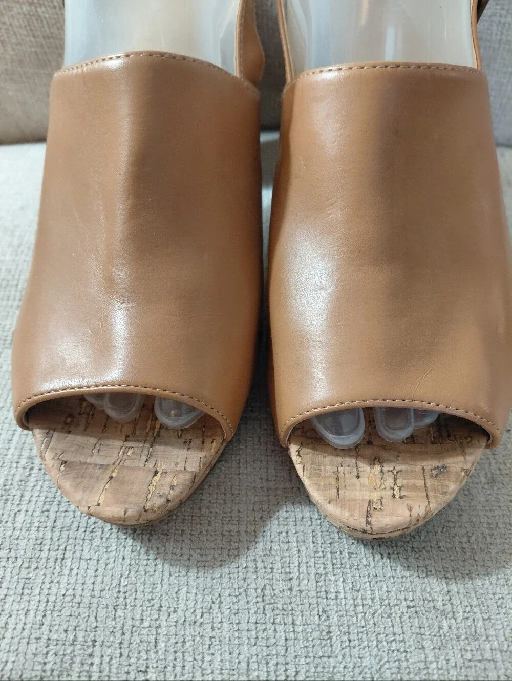 Naturalizer Tan Cork Platform Peep-Toe Block Heel Sandals Size 9.6